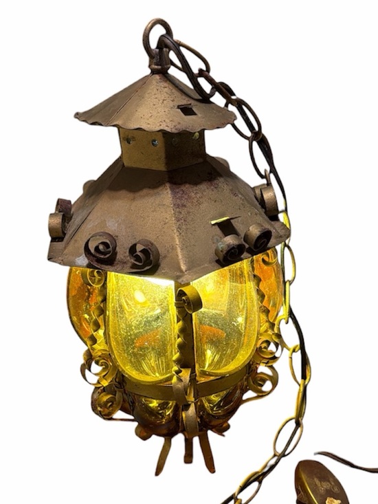 General Electric Other - Vintage-Style Hanging Lantern in Blown Amber Glass Gold Tone by GE